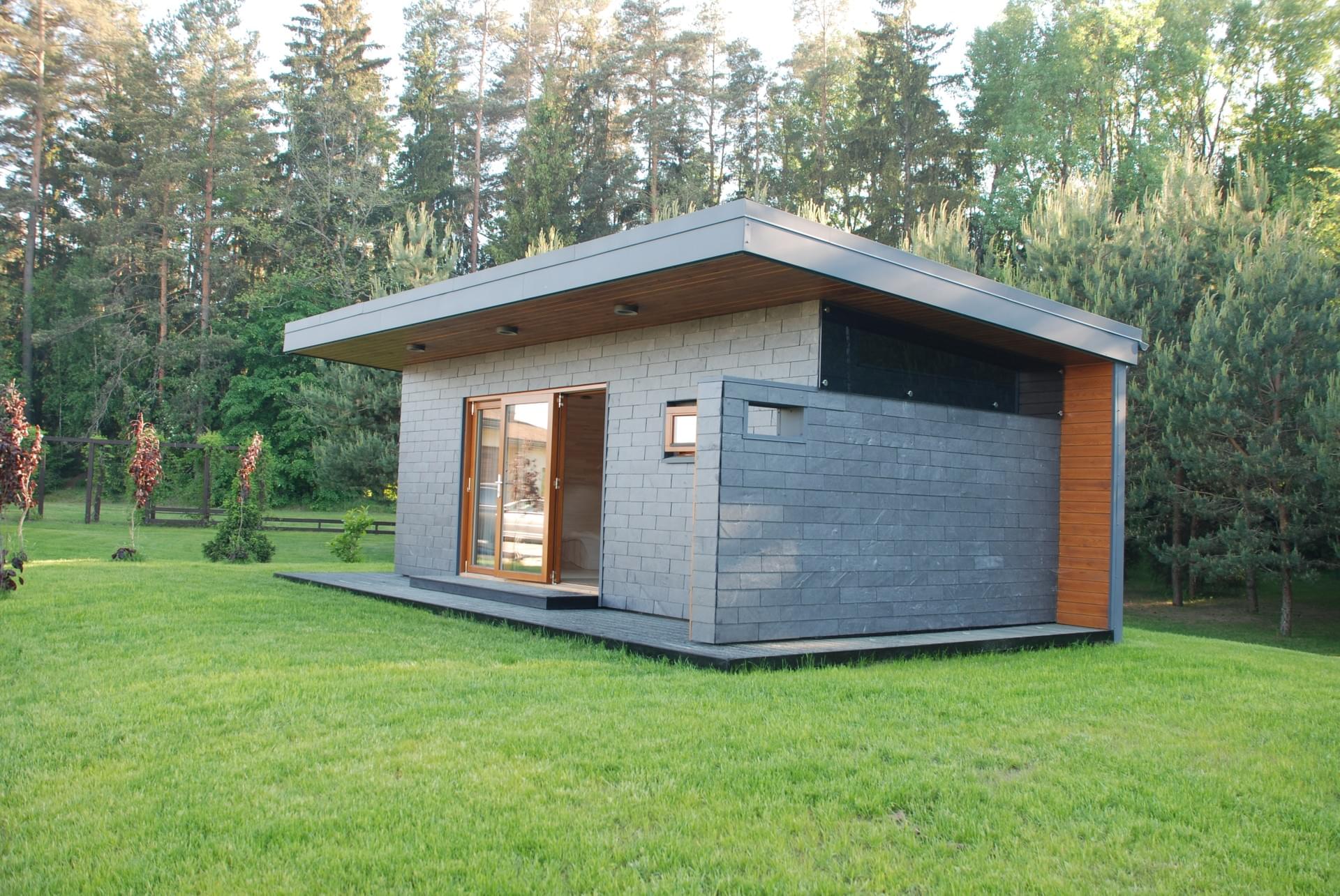 Modular sauna wooden terrace detail