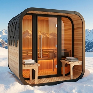 Luxury Outdoor Cube Sauna Tempered Glass Solid Cedar Dry Sauna